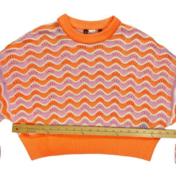 Divided H&M Crop Sweater Women S Orange Pink Chunky Knit Balloon Sleeve Oversize - Picture 10 of 16